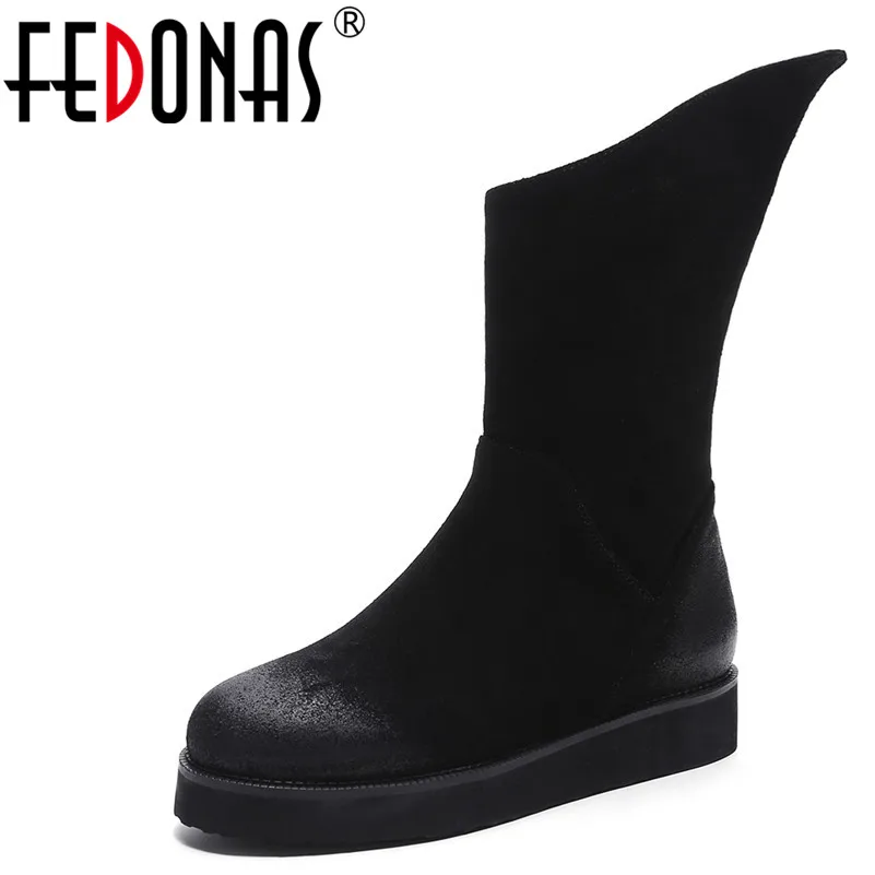

FEDONAS Women High Boots Autumn Winter Shoes Woman Warm Flats Heels Martin Boots Fashion Back Zipper Motorcycle Boots Shoes