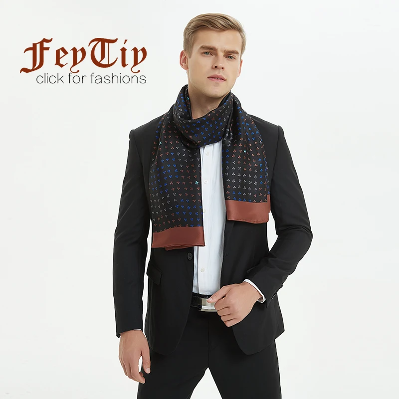 

Business Twill Silk Winter Scarf for Men Luxury Brand Clover Flower Print Trench Scarves Double-faced Long Scarf Shawl 170X30cm