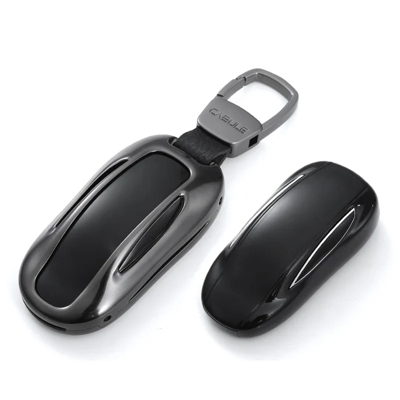 

For Tesla Model X Aluminum Alloy + Leather Key Ring Automobile Car Remote Key Case Cover Shell Protector Bag Car Accessories