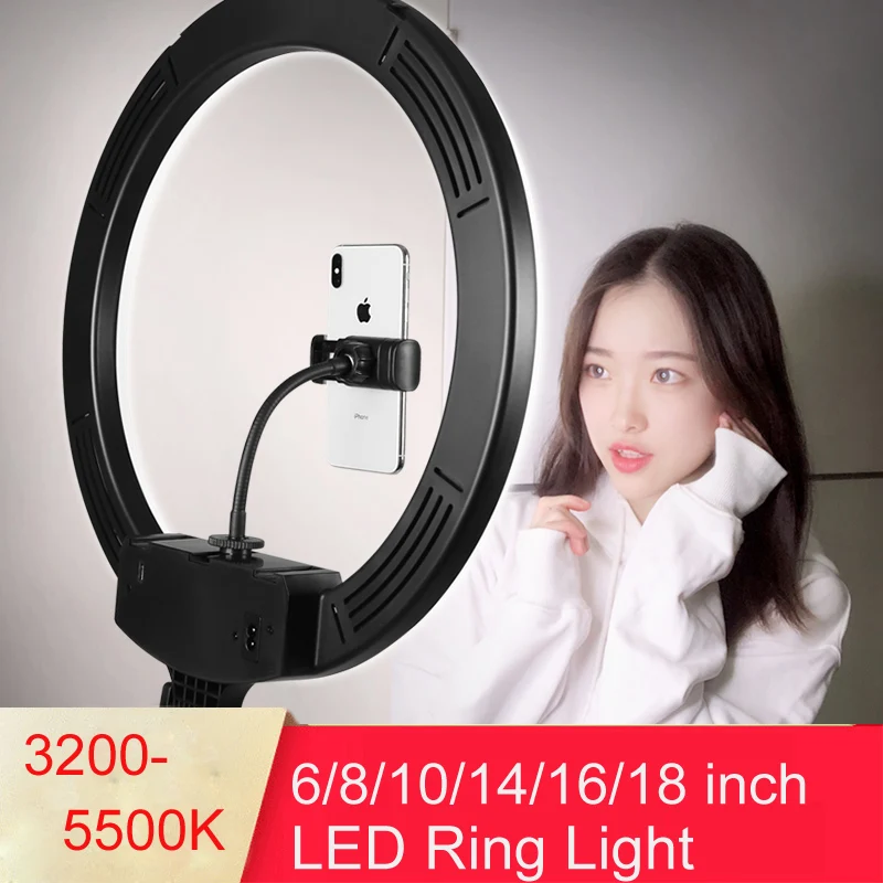 

Photographic Led Ring Light Photo Studio Selfie Stepless Lighting Dimmable Light for youtube Video 3200-5500K with Phone Holder
