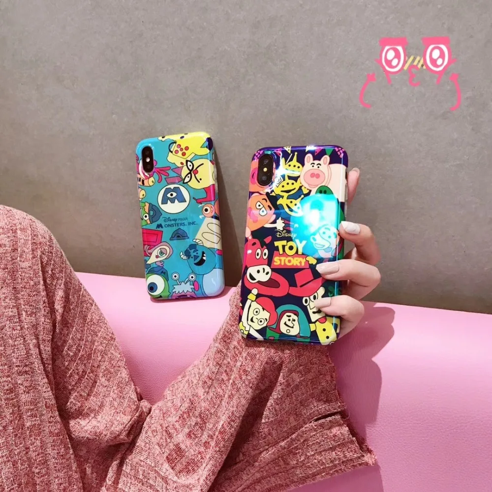 

Blu-ray cartoon toy mobilization big eyes hairy cute dinosaur soft cover case for iphone 6 7 8 plus X XR XS MAX phone cases