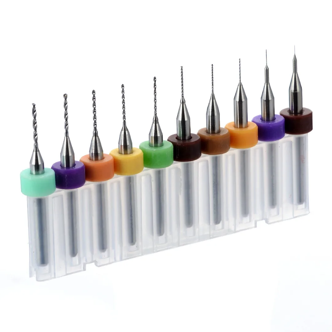 10pcs Micro PCB Carbide Twist Drill Bits Set 0.1/0.2/0.3/0.4/0.5/0.6/0.7,0.8/0.9/1.0mm For Jewelry Rotary Tool