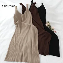 SEDUTMO, сексуальное трикотажное платье, женское платье-туника, без рукавов, Осенний винтажный сарафан, модные черные вечерние платья ED575
