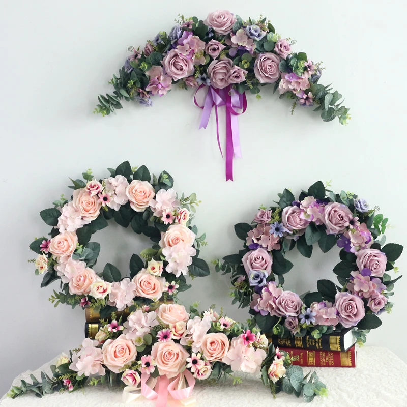 JAROWN Artificial Wreath Threshold Flower Simulation Silk French Rose Floral Garland Wedding Party Decor Home Office Door Flores