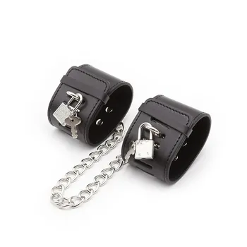 Sex Handcuffs With Locks PU Leather Handcuffs Ankle Cuffs BDSM Bondage Restraints Sex Toys Women Exotic Lingerie Accessories 2