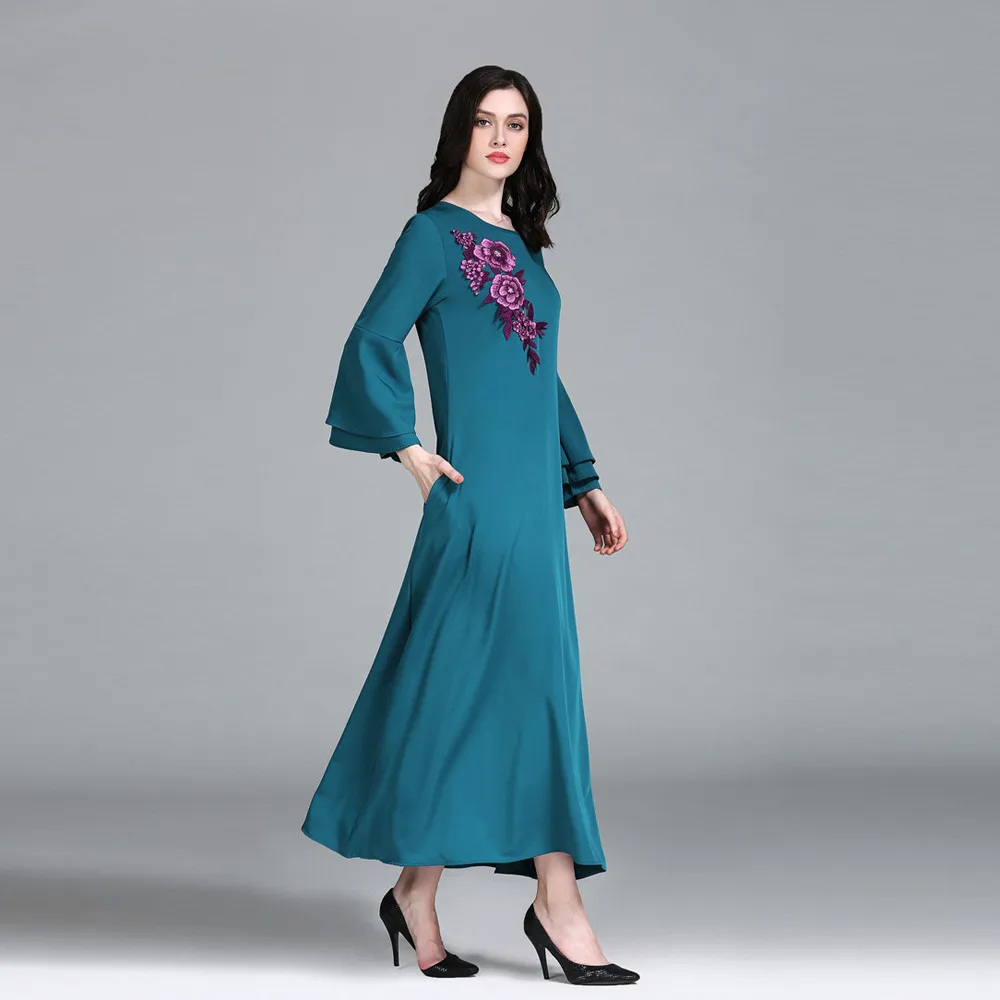 Женское кружевное платье с длинным рукавом Abaya Коран для мусульман кафтан хиджаб