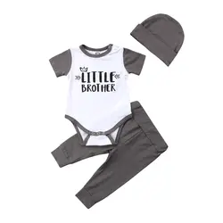 Emmababy одежда для новорожденных; для маленьких мальчиков 3 шт. короткий рукав с надписью комбинезон + штаны + шапка Повседневная Одежда 0-24 м