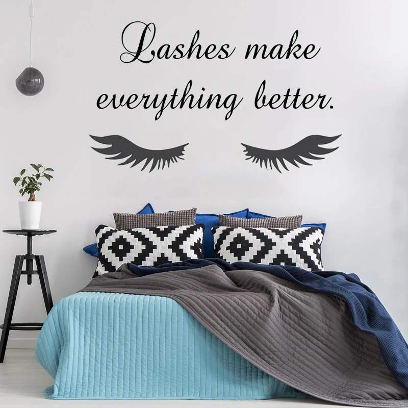 

High Quality Eye Eyelashes Lashes Wall Stickers Beauty Salon Quotes Interior Mural Girls Extensions Eyebrows Brows Decals ZW499