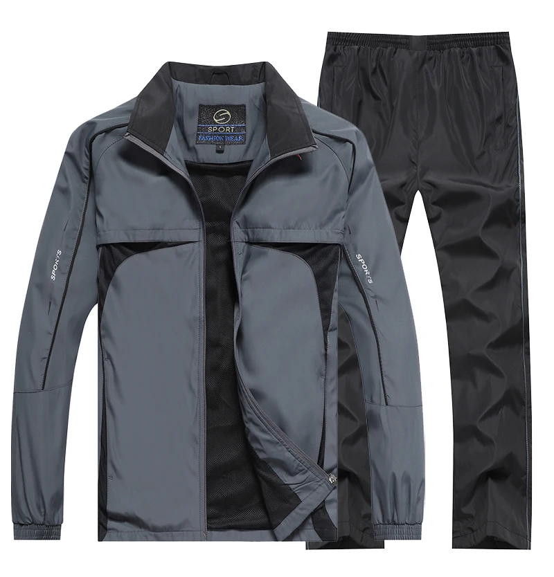 Для мужчин s спортивный костюм куртка комплект 2 шт. осень весна спортивный костюм мужской сетки подкладка толстовки куртка + брюки для девоч