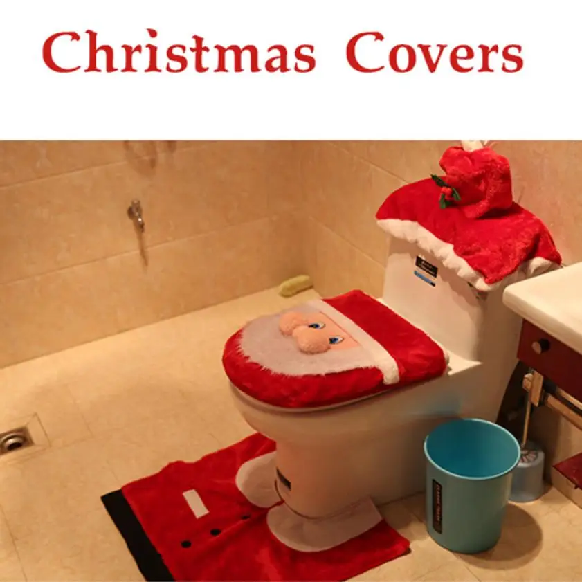 

christmas ornaments 3PCS Fancy Santa Toilet Seat Cover and Rug Bathroom Set Christmas Decor 8.16