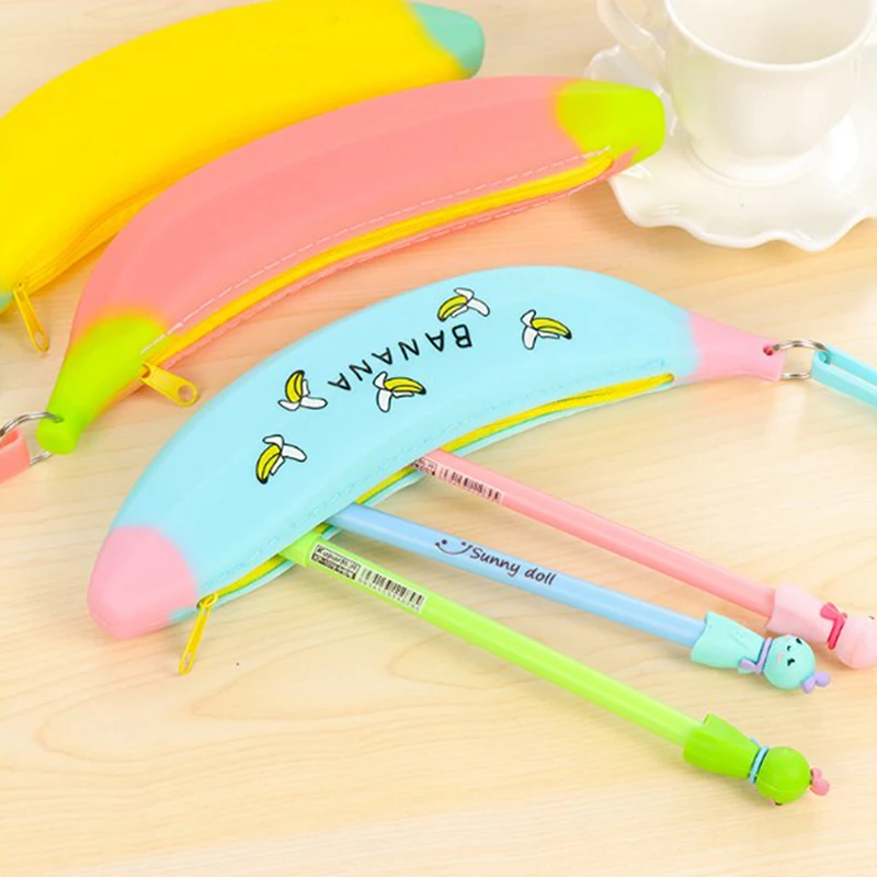 1Pc Banana Silicone Pencil Case Novelty Stationery Storage Bag Pencil