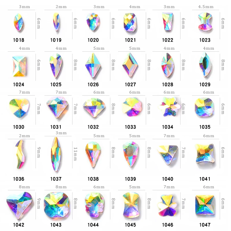 حار 10 قطعة لامعة AB اللون 3D مسمار الفن حجر الراين الزينة Flatback أحجار كريمة زجاجية مجوهرات 30 أنماط مانيكير تصميم التبعي