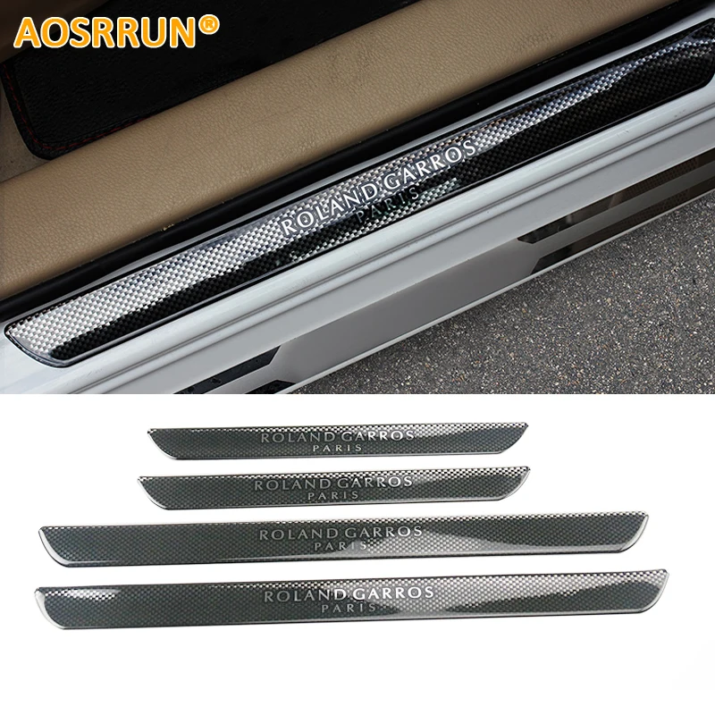 AOSRRUN Carbon Fiber Style Scuff Plate Door Sill Car Accessories For Peugeot 206 208 207 308