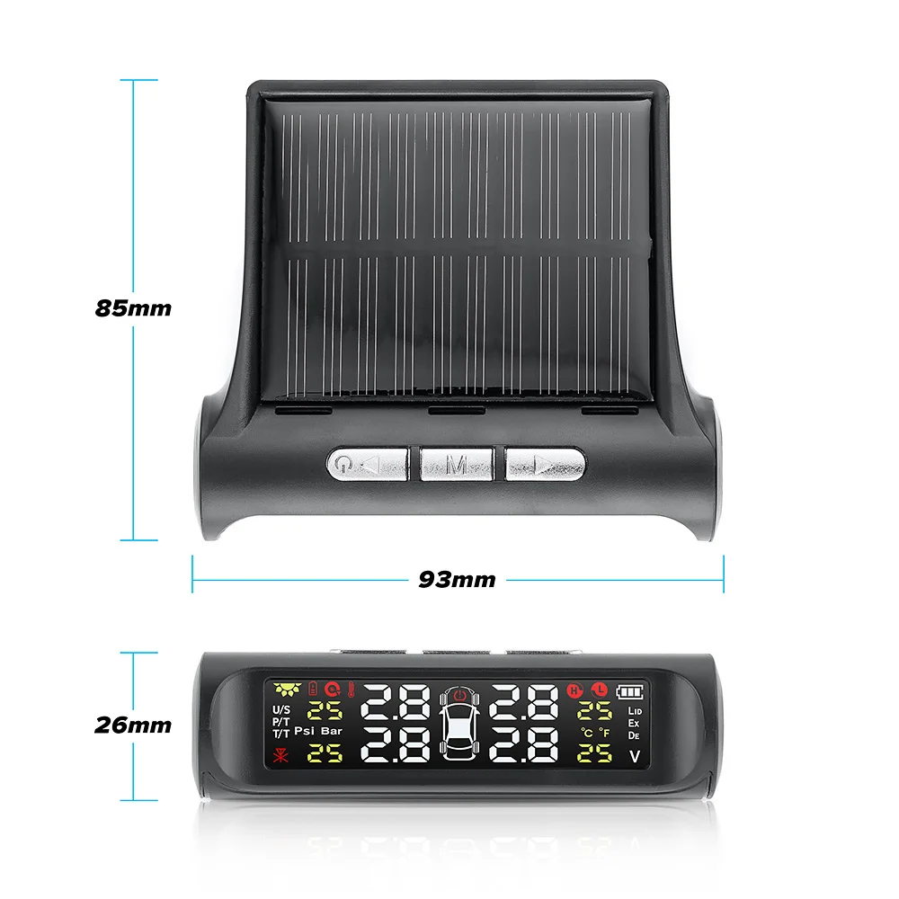 Smart Car TPMS Tyre Pressure Monitoring System Solar Power charging Digital LCD Display Auto Security Alarm Systems for corolla