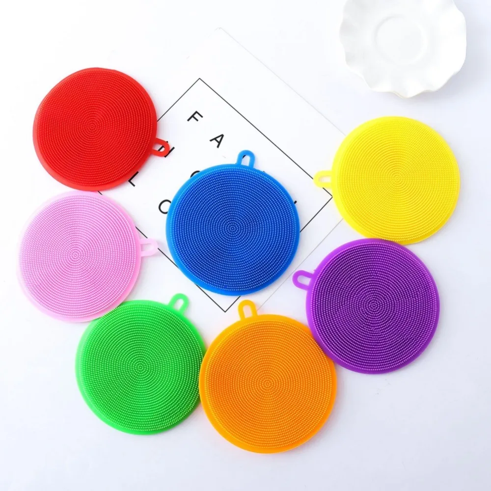 

Round Anti-bacterial Silicone Scrubber Brush Washing Sponge for Dish Vegetable Fruit Pot Cleaning Random Color