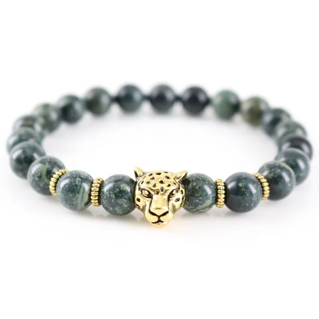 Clical Single Layer Genuine Stone Man Bracelets Simple Design Clical Single Layer Genuine Stone Man Bracelets Simple Design With Leopard Head Men Handmade Wrap