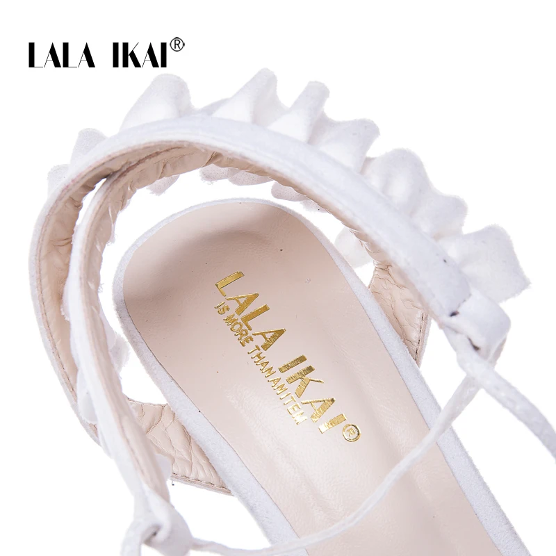 LALA IKAI/босоножки на высоком каблуке с перекрестной шнуровкой; женские туфли-лодочки; летние туфли на тонком каблуке со шнуровкой и рюшами; модная обувь; pompes de femme; 014C1101-45