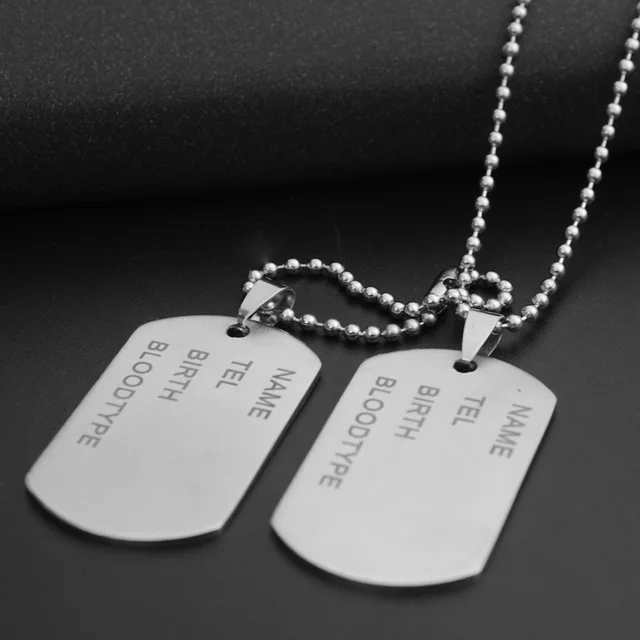 2 pcs brand link chain man necklace military army dog tags men s