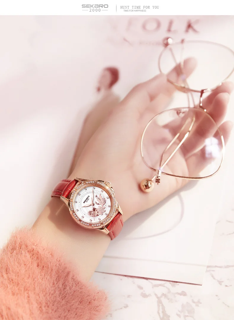 SEKARO керамические женские механические часы лучший бренд Роскошные женские блестящие платья скелет рыбы дизайнерские часы Relogio Feminino
