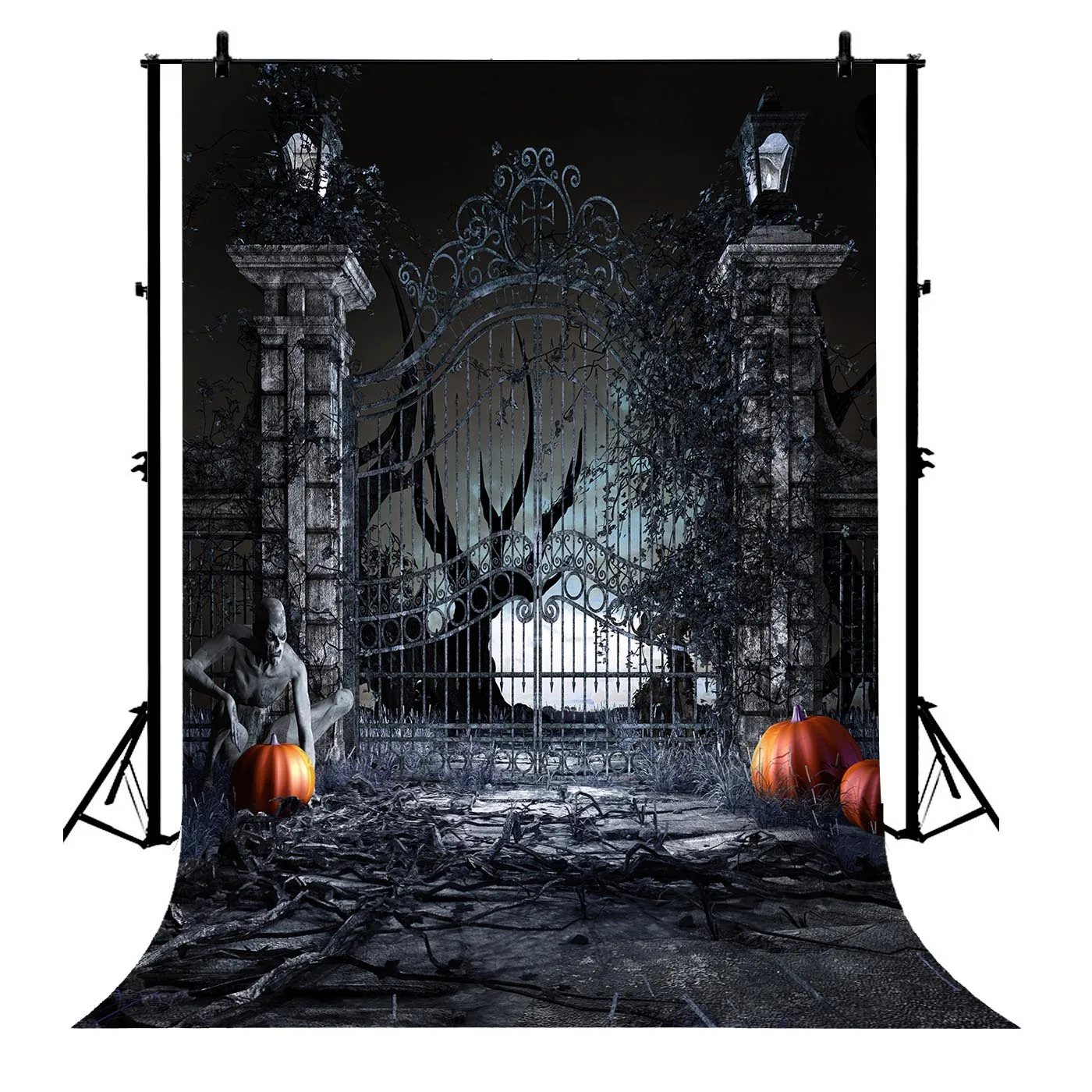 

5x7ft Halloween Grungy Iron Front Gate Haunted Mansion Polyester Photo Background Portrait Backdrop