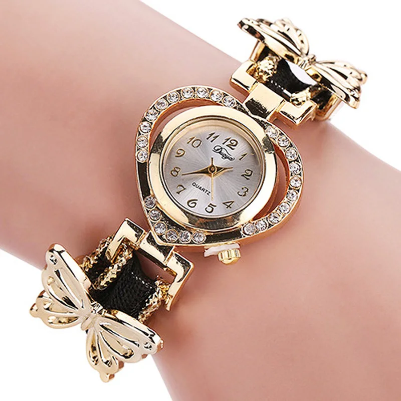 Summer Style Gold Watch Luxury Brand Crystal Heart Watch Women Butterfly Braided Rope Wristwatch Ladies Bracelet Watch Clock