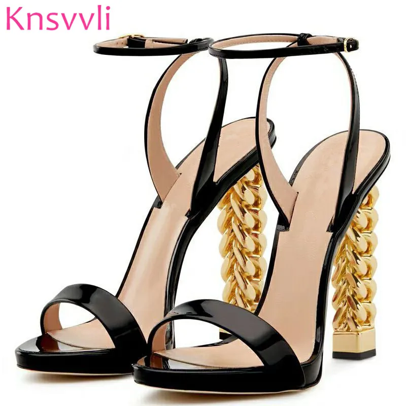 US $61.88 35% OFF|2019 New Black Patent leather High Heel Sandals Women Ankle Buckle Strap Runway Shoes Gold Chain Strange Heel Sandalias Mujer in US $61.88 35% OFF|2019 New Black Patent leather High Heel Sandals Women Ankle Buckle Strap Runway Shoes Gold Chain Strange Heel Sandalias Mujer in