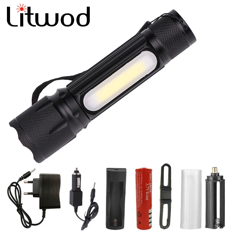 

Litwod Z20 1705B LED Flashlight 4000LM XM-L T6/COB Zoomable 4 Modes Aluminum Lanterna Camping Flashlight Torch for 18650 battery