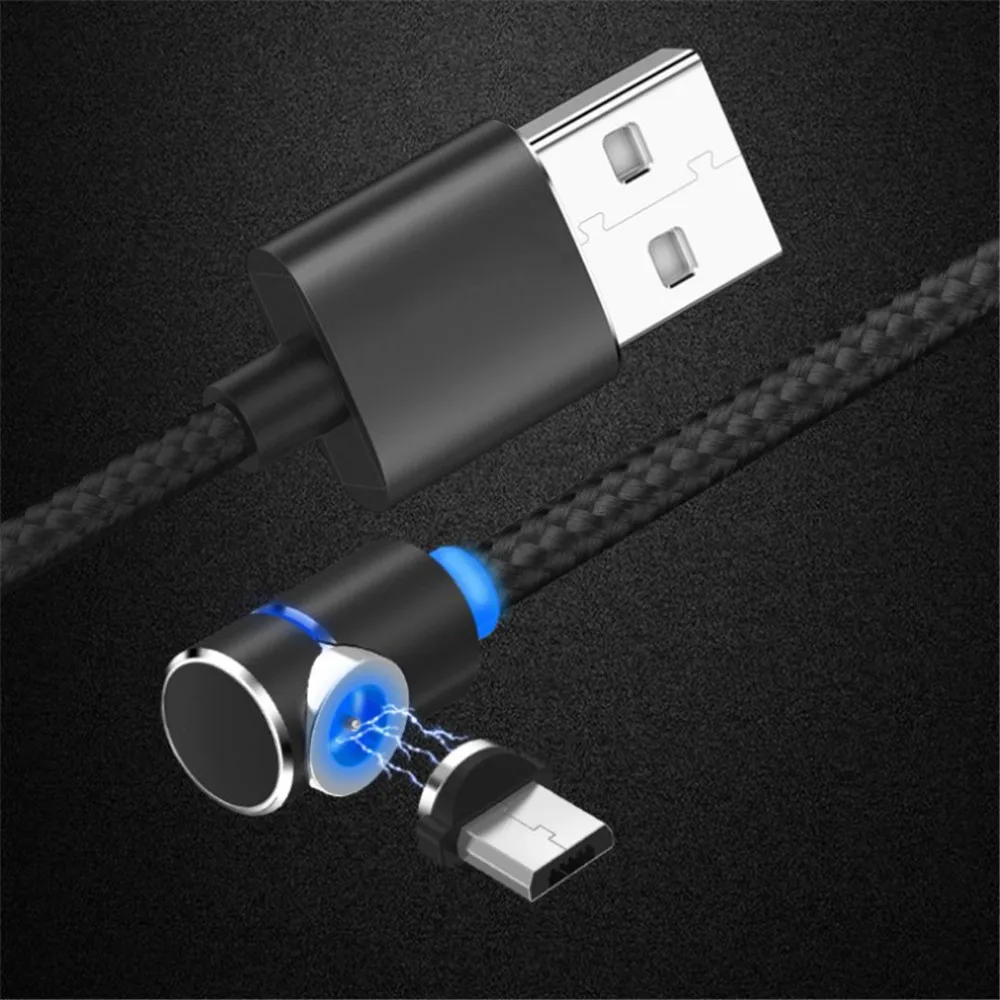 

Magnetic USB Charging Cable 90 Degree Play Game LED Light IOS & Micro USB & Type C USB-C Magnet Cable Charger for iPhone Samsung