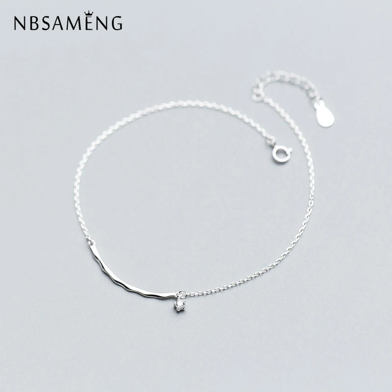 

NBSAMENG 925 Sterling Silver One Stick Small With Zircon Charm Ankle Bracelet For Women Adjustable Bracelets Gift Jewelry