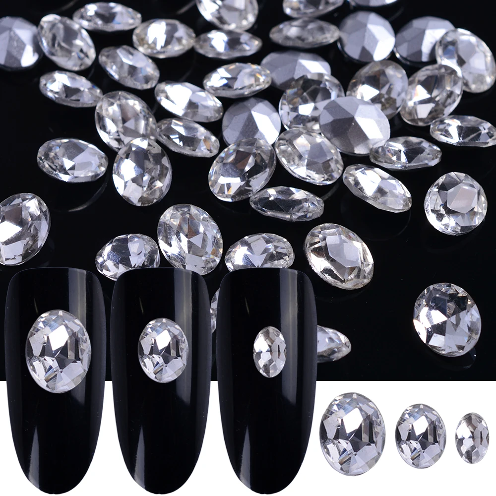

10pcs Nail Decorations Rhinestones Gems Glitter Crystal Transparent White Oval Diamonds Glass for Nail Art Tips Manicure JIR03