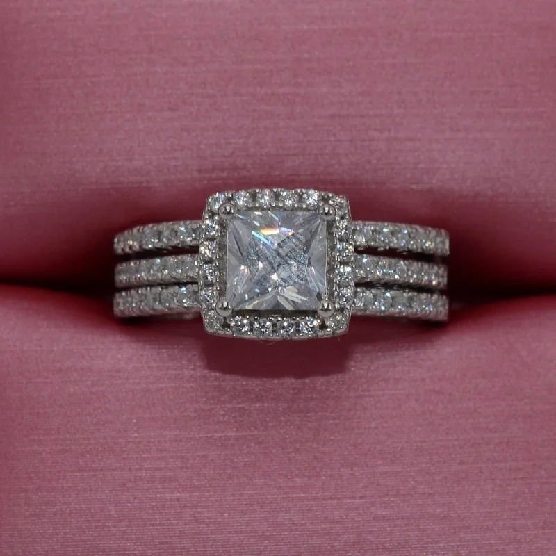CC набор колец для женщин двойное кольцо с кубическим цирконием Свадебные обручальные классические ювелирные изделия вечерние Giift CC2183