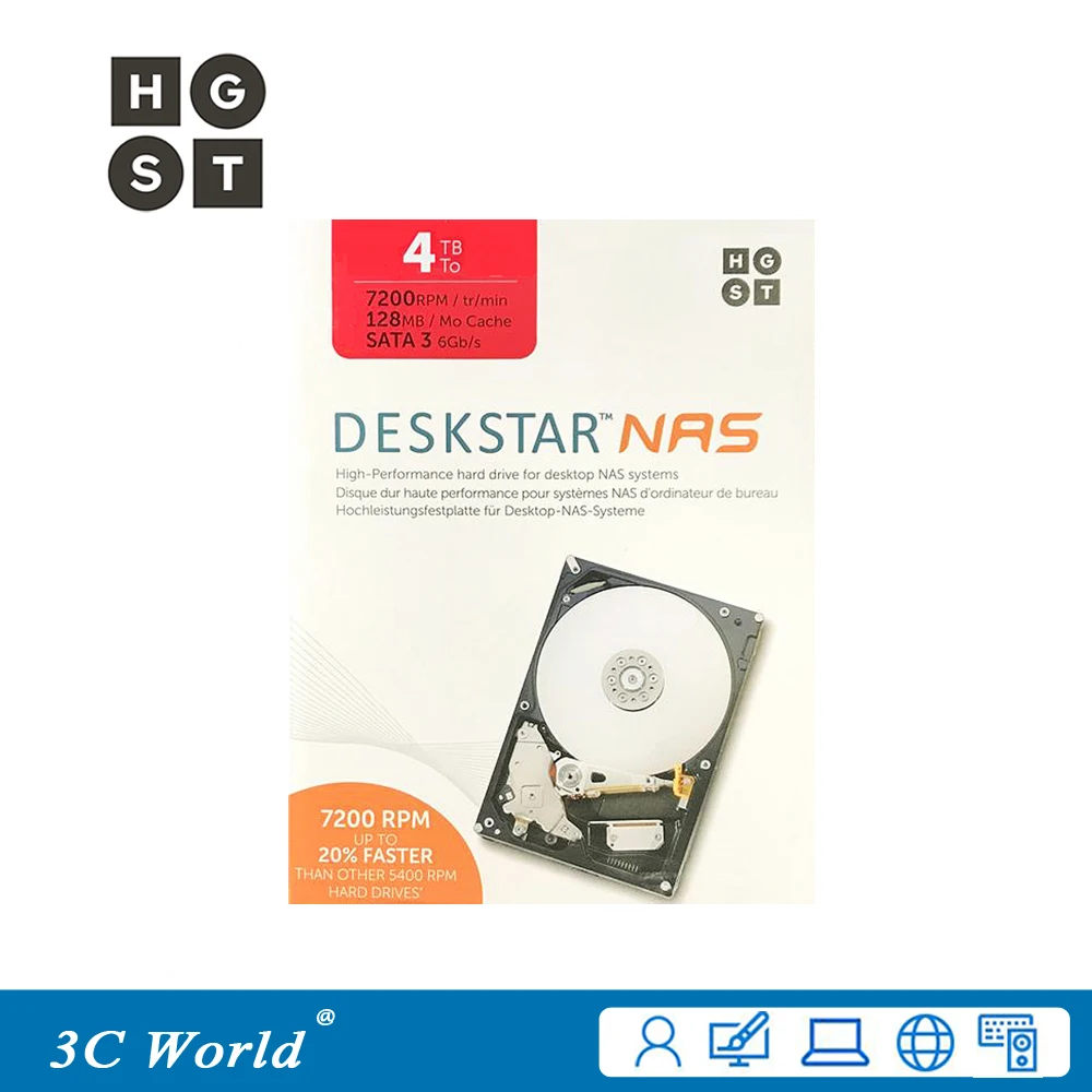 HGST Deskstar NAS 3.5 &quot4 ТБ HDD 7200 об./мин. 128 МБ Кэш SATA 6.0 ГБ/сек. Высокопроизводительный