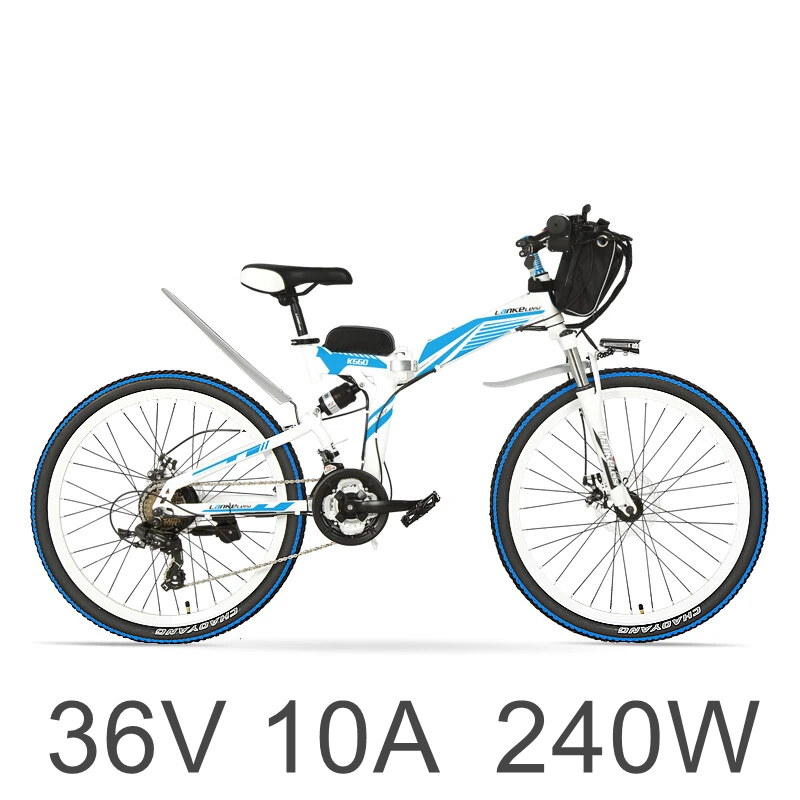 Рама из высокоуглеродистой стали, 21 скорость, 26 дюймов, 36 240 Вт/500 Вт, складной электрический велосипед, дисковый тормоз, электровелосипед - Цвет: 10A White Blue