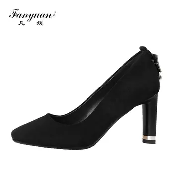 

Fanyuan Fashion Solid Square High heels Casual Buckle decoration shoes Spring/Autumn Slip-On Shallow pumps Square Toe women shoe