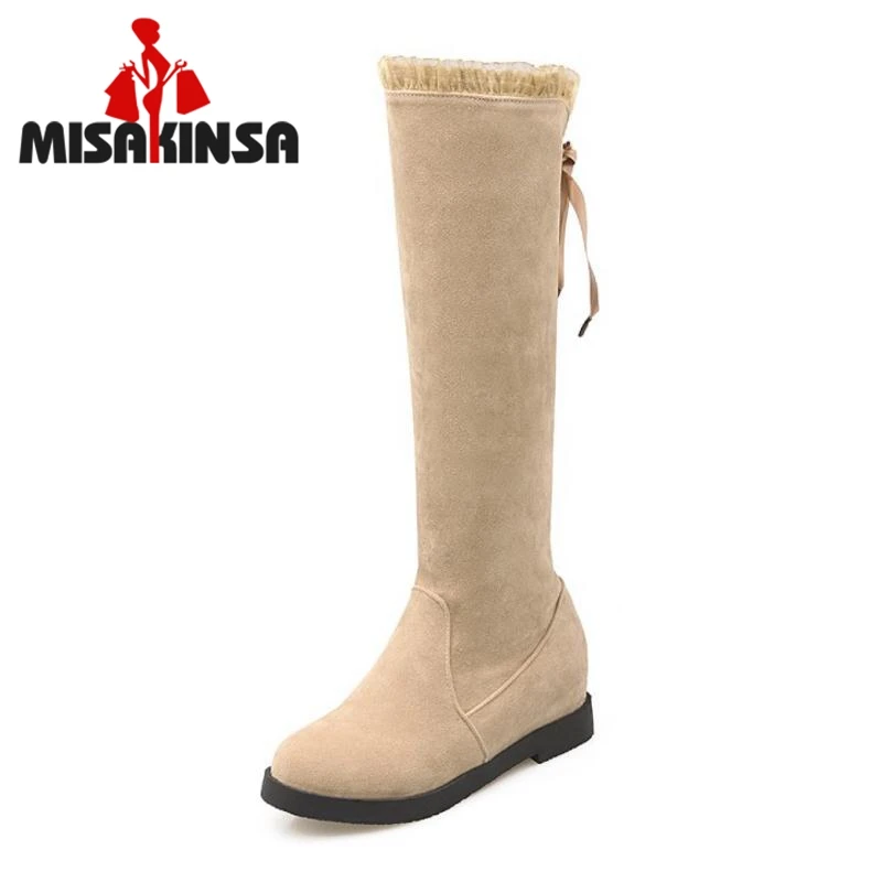 Женские зимние сапоги до колена с круглым носком на шнуровке Botines Mujer женская