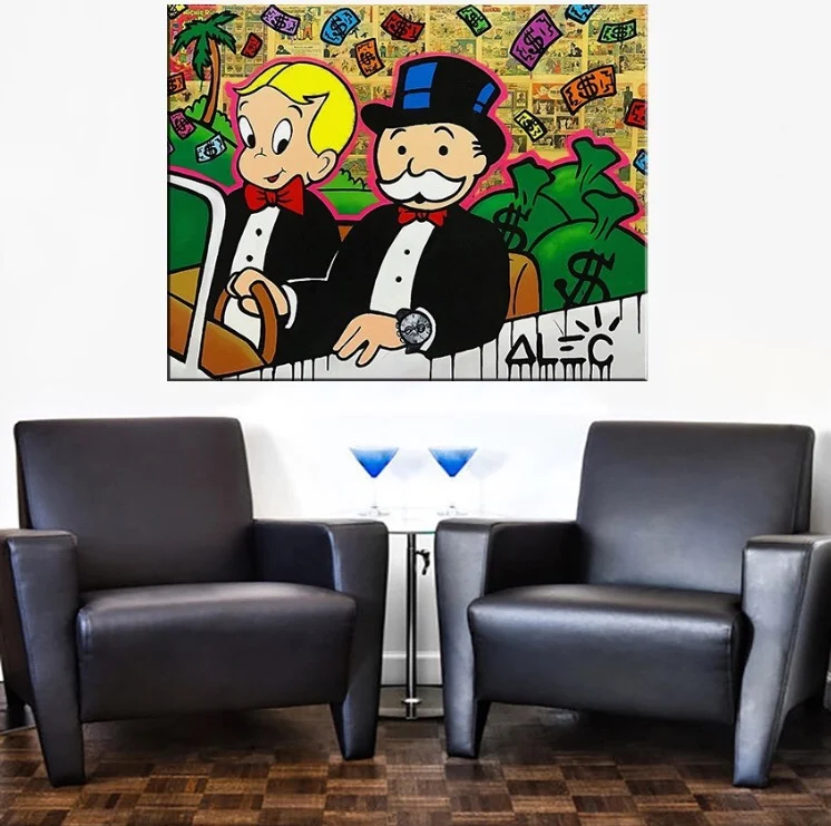Shippiing поп-художник живопись Richie Rich граффити деньги искусств плакат ручная роспись без рамки T-335