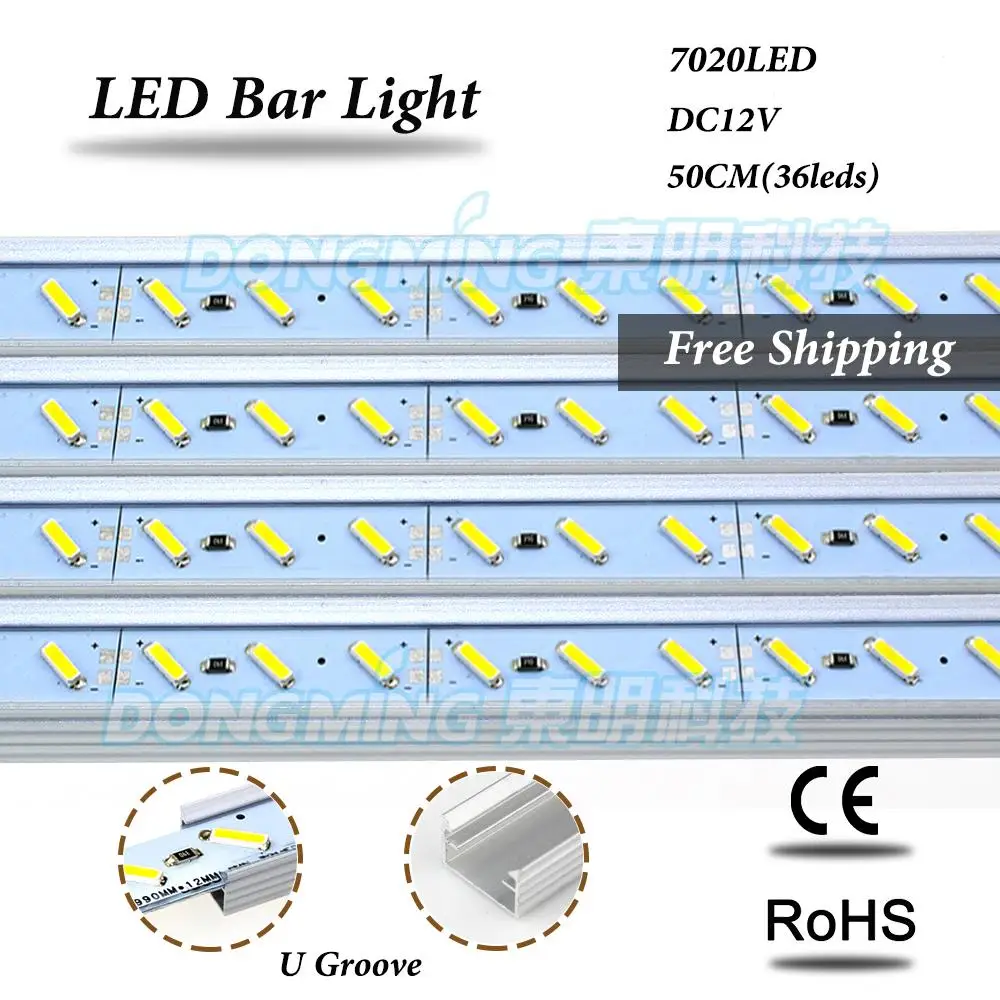 5 unids led luces Luz de tira 7020 aluminio perfil 50 m 36led 12 V Blanco/blanco caliente no impermeable LED barra de luz con U/V ranura