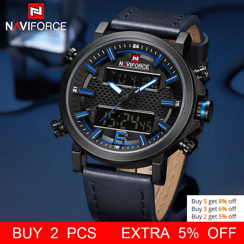 Часы наручные NAVIFORCE мужские с двойным дисплеем модные цифровые армейские в стиле