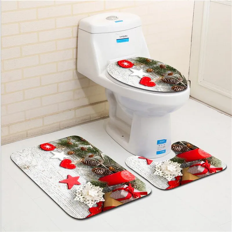 Tapete de Porta 3 Pcs wc Mat Anti Slip Bath Mat Set Natal Banheiro Tapete Banheiro Tapete Tapete Sala da Cozinha