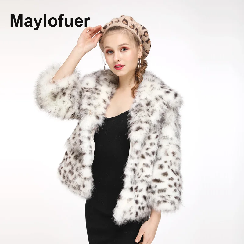 

Maylofuer Spring and Winter Real Fox Fur Coat Lady's Leopard-print Jacket Natural Fox Fur Coats INS Fashion Short Design