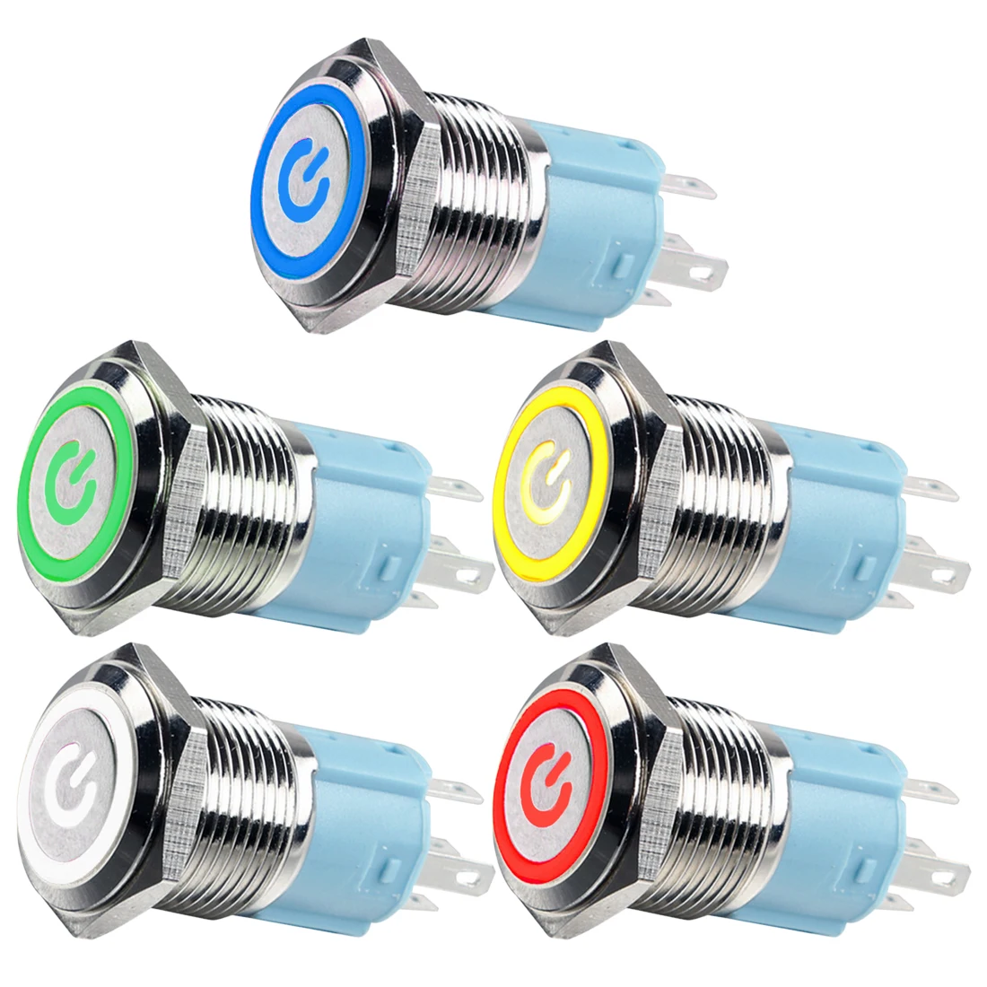 1NO 1NC 16mm Metal Push Button Switch LED Power Mark Locking Latching