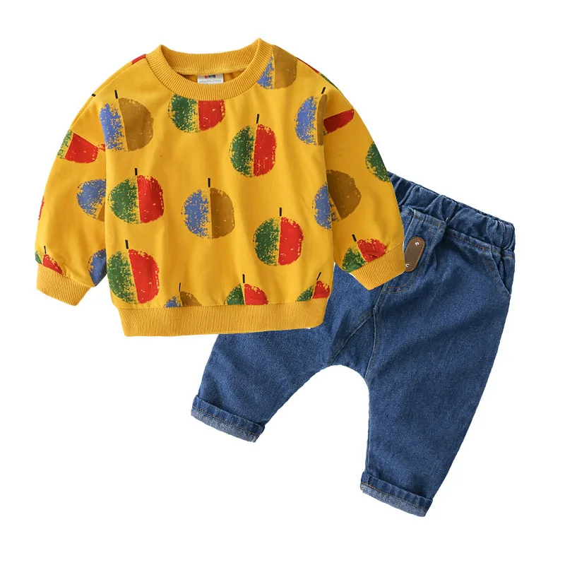 

Fashion Cotton Cartoon Baby Suit Spring Autumn 2019 Children's Sets New Boys Kids Cotton Round Collar Jeans Children's Clothing
