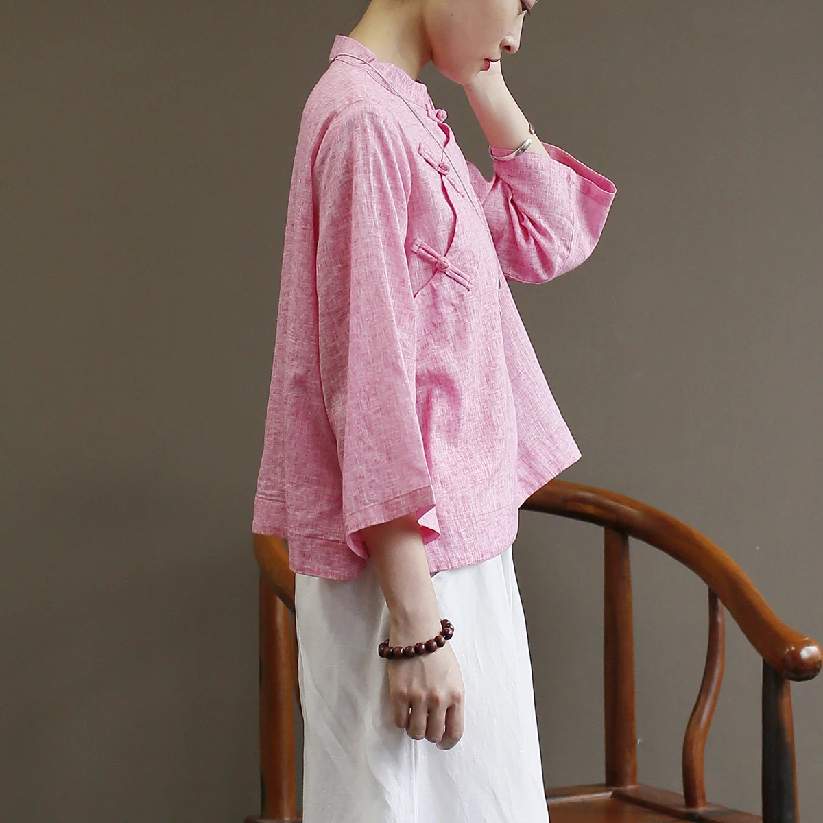 Women Short Loose Chinese Style Blouse Ladies Cotton Linen Vintage Summer Three Quarter Sleeve Retro Shirt Tops Female 2019 3