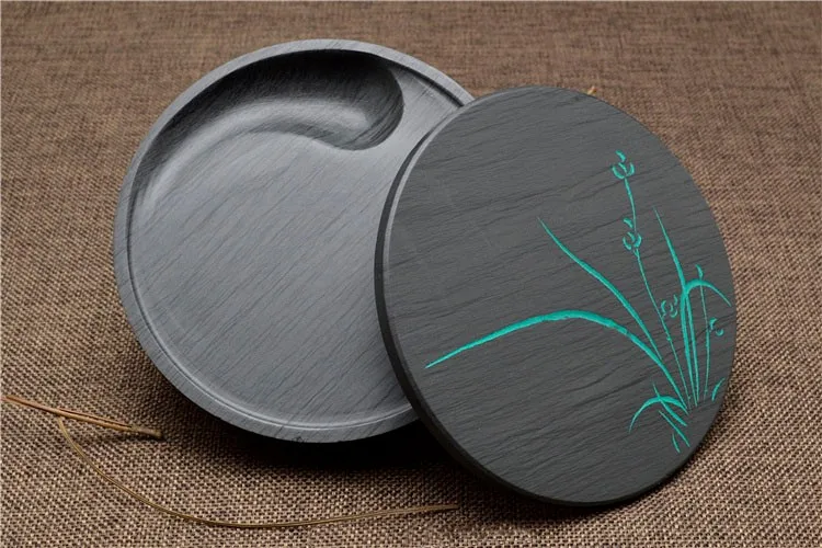 

Traditional Chinese Calligraphy Inkstone Round Lid Ink Container Stone Gift