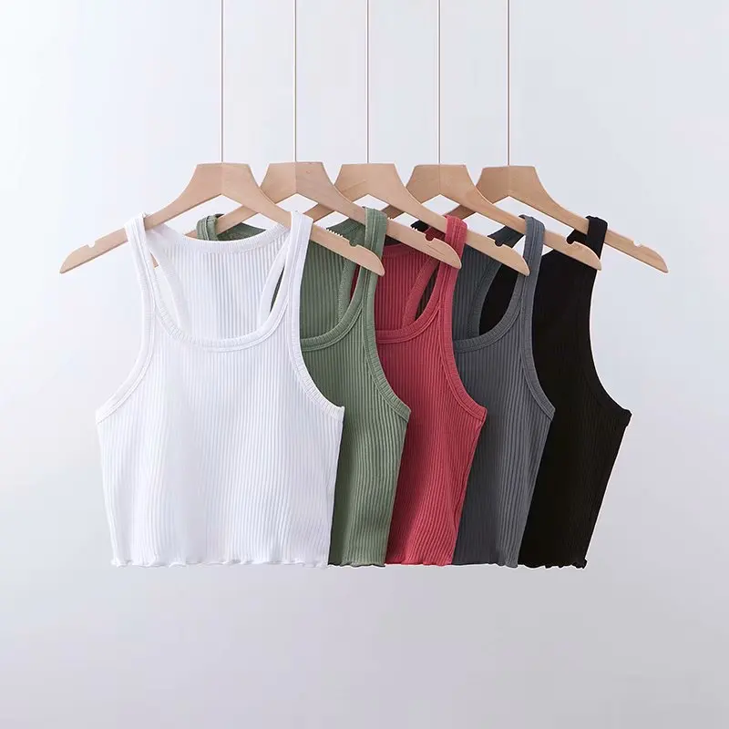 

Summer Women Sexy Short Sleeveless Women Tank Tops Solid Color Slim Ladies Outwear Tanks