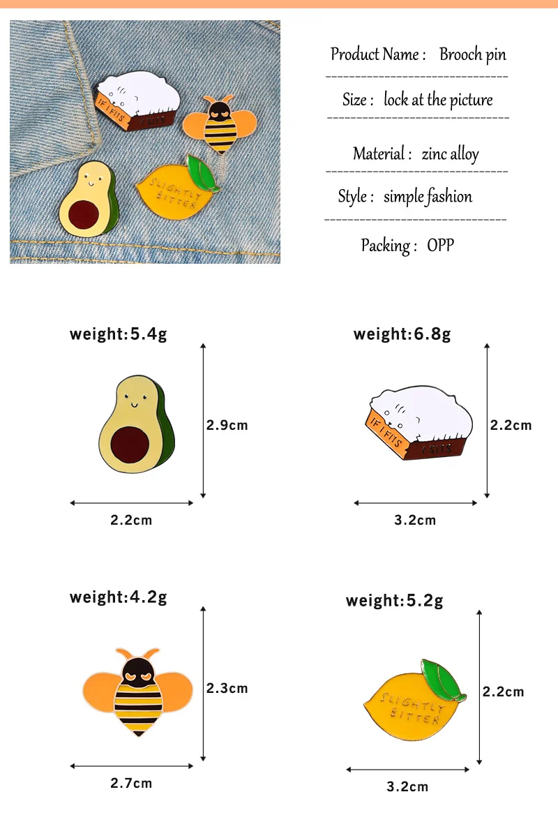Мультяшная Милая брошь лимонная авокадо пчела кошка эмалированная булавка shshd для женщин рюкзак значки куртки нагрудные Булавки модные украшения для детей подарок