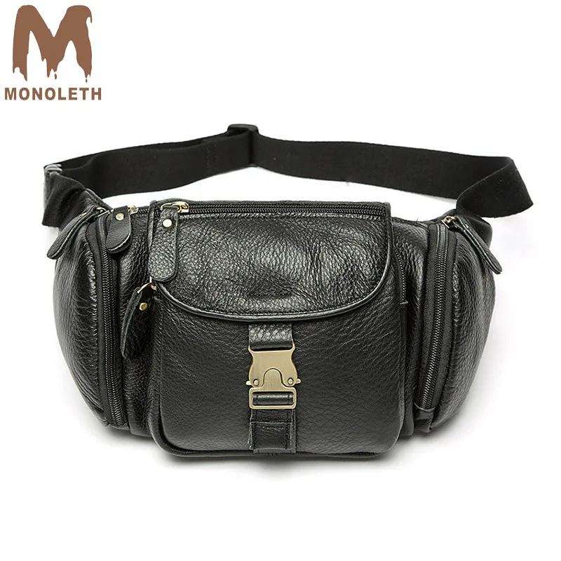 

MONOLETH Genuine Leather Men's Waist Packs Casual Waist Pack High Quality Waist Belt Bag cross-body Shoulder Waist Bag