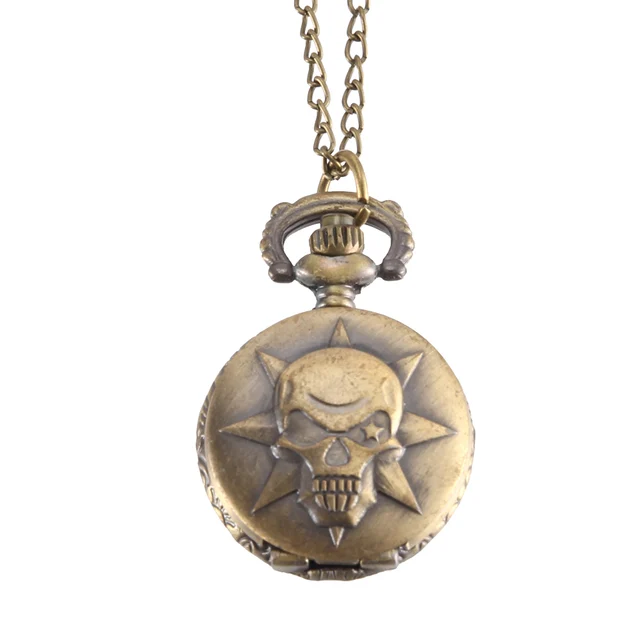 Vintage Pocket Watch Bronze Color Quartz Watch Cool Chain Skull Pattern Watches Vintage Pocket Watch Bronze Color Quartz Watch Cool Chain Skull Pattern Watches
