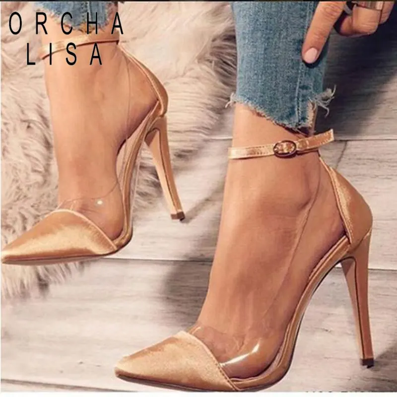 

ORCHA LISA big size 43 high heels Sexy Ladies Shoes woman clear thin pointed toe pumps wedding party Shoes zapatos mujer C1377