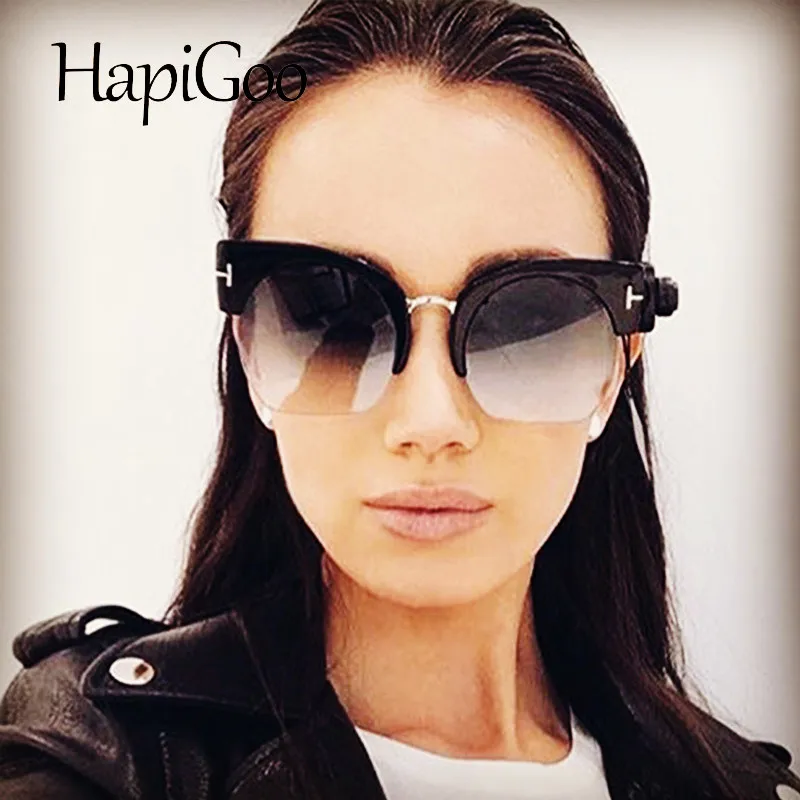 

Fashionable Style Semi Rimless Frame Cat Eye Sunglasses Women Brand Designer Vintage Soggles Lady Glasses Oculos de sol UV400